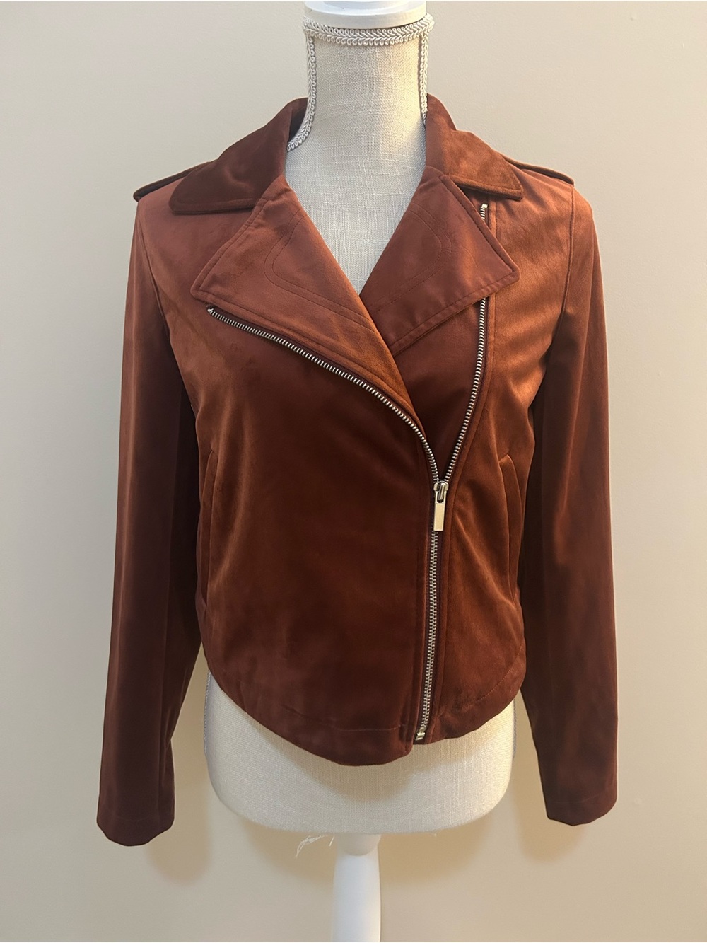 LC Lauren Conrad Rust Brown Suede Moto Jacket
